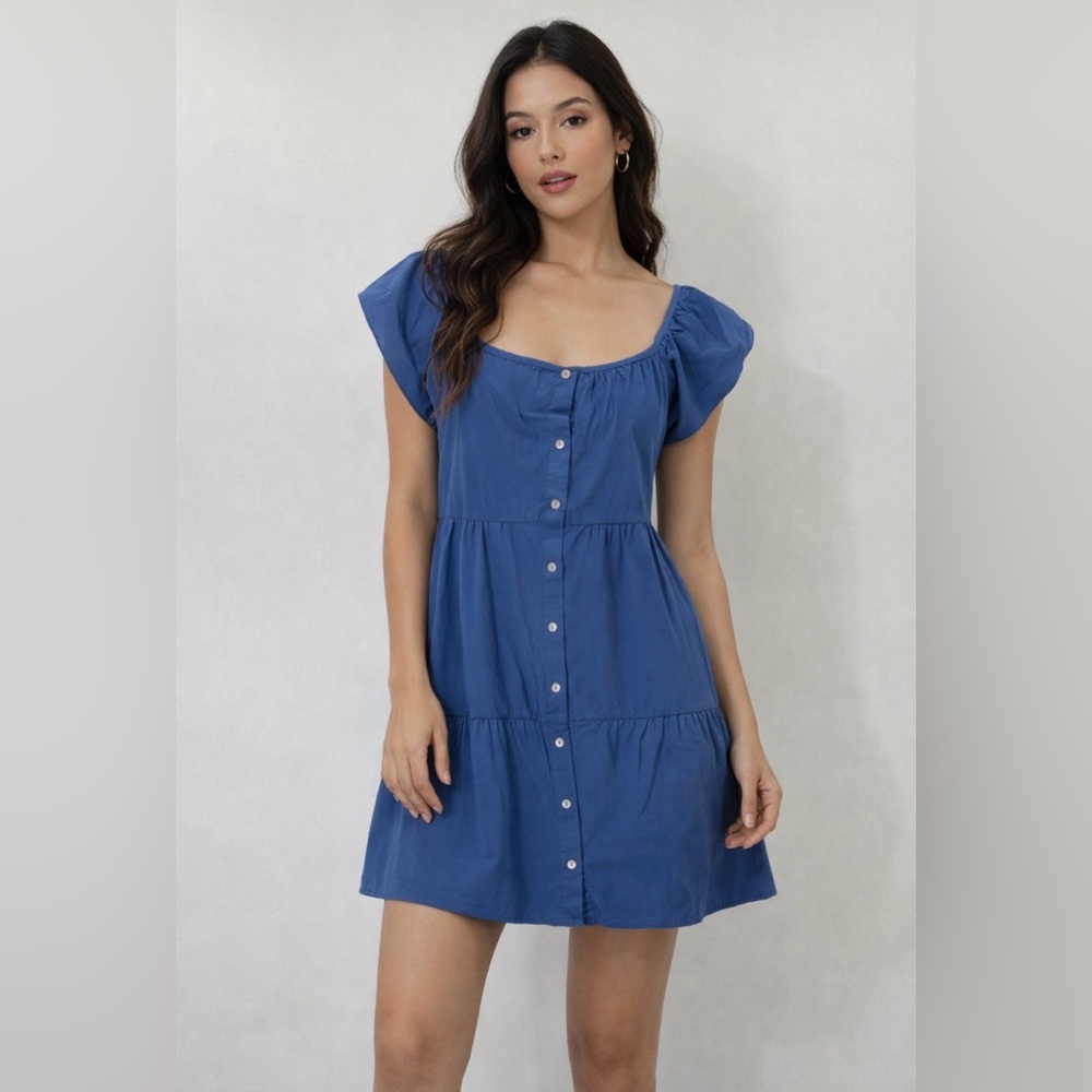 Self contrast bright blue tiered mini dress size large‎ NWT